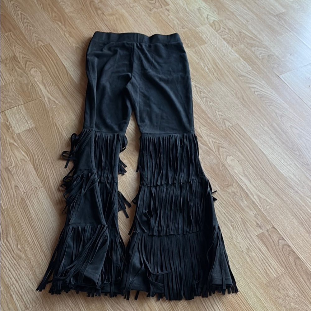 Black Fringe Flare Pants